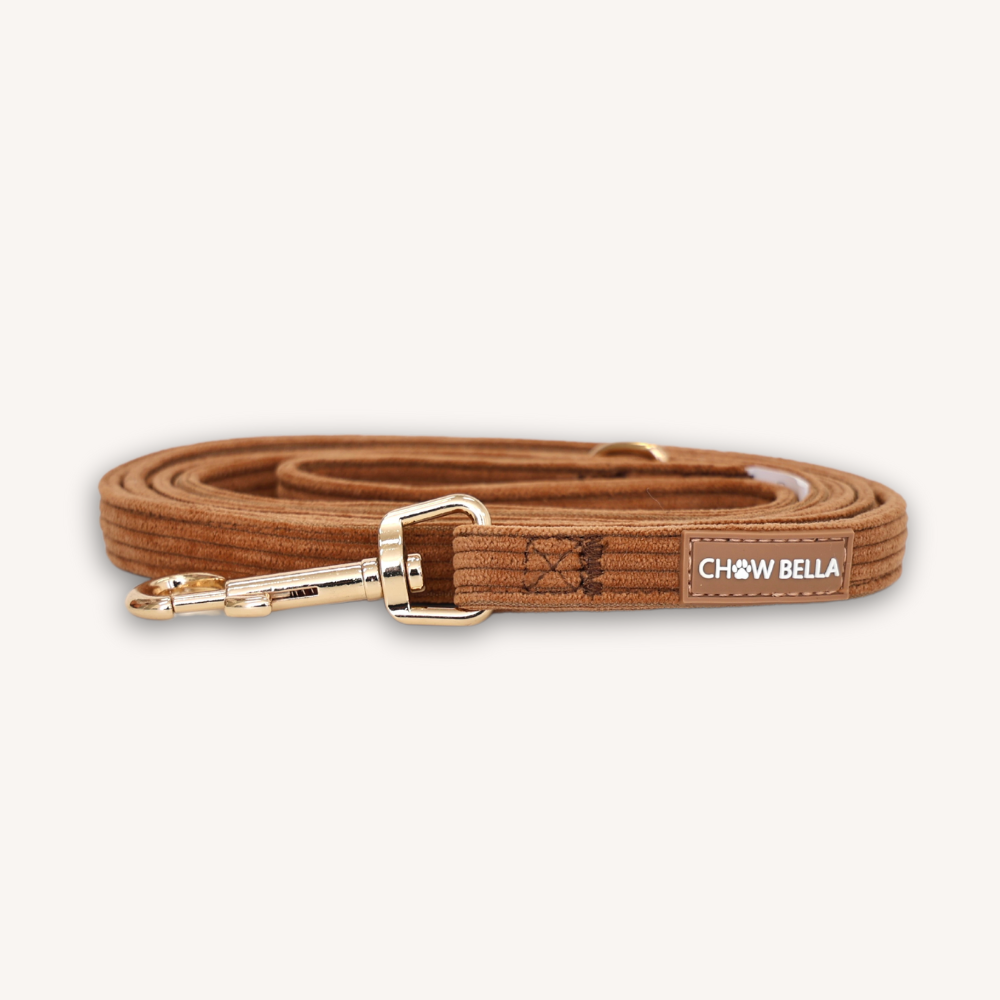 Corduroy Dog Leash Tan Brown